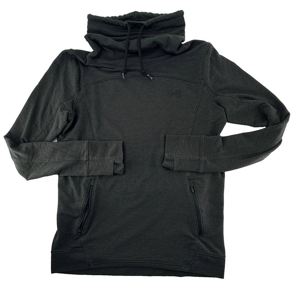 Under Armour Women Medium Gray Cowl Neck Hoodie Pullover Loose Fit Zip‎ Pocket